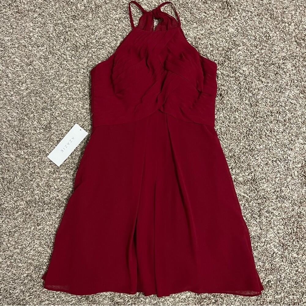 AZAZIE ADRIANA BURGUNDY DARK RED HALTER CHIFFON DRESS Wedding Bridesmaid